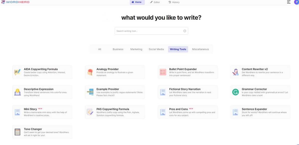 AI Writing Tools WordHero