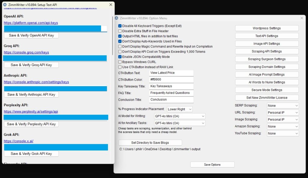 zimmwriter options screen